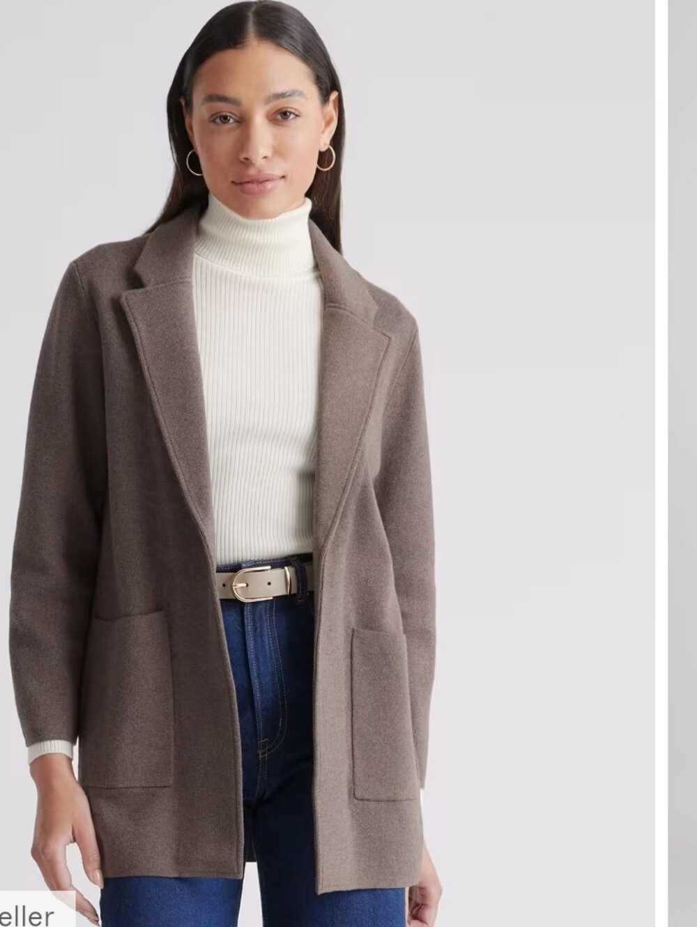 Quince 100% Organic Cotton Knit Sweater Blazer Jacket Heather Brown Size XS